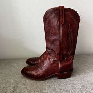 Lucchese 1883 N1017R4 Diego Ostrich Leather Mens Cowboy Western Boots Size 9 D